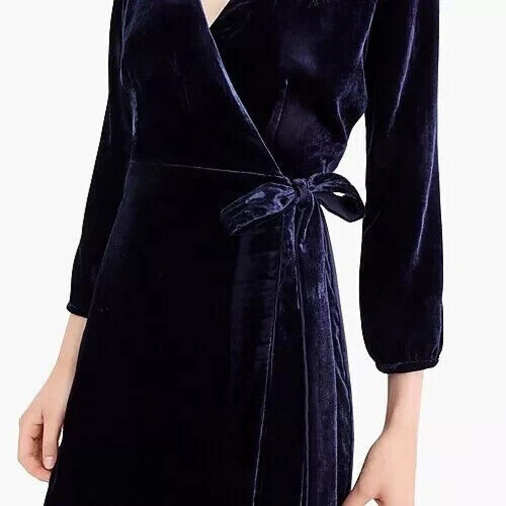 NWT J. Crew Velvet Wrap Dress Long Sleeve Drapy Navy Blue K0145 Women's Size 0 - Picture 5 of 16